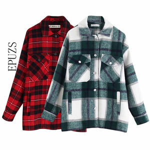 autumn red Plaid coats and jackets women streetwear fashion Long Sleeve office jackets coats Oversized Outerwear 2019