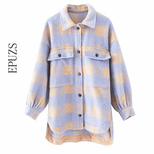 autumn red Plaid coats and jackets women streetwear fashion Long Sleeve office jackets coats Oversized Outerwear 2019
