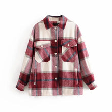 Load image into Gallery viewer, autumn red Plaid coats and jackets women streetwear fashion Long Sleeve office jackets coats Oversized Outerwear 2019
