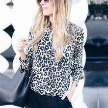 Load image into Gallery viewer, Fashion Women Long Sleeve Leopard Blouse V neck Shirt Ladies OL Party Top Dames Streetwear blusas femininas elegante Plus Size
