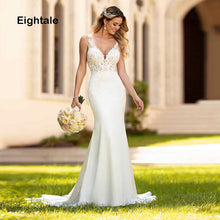 Load image into Gallery viewer, Eightale Mermaid Wedding Dresses Boho 2019 V Neck Appliques Lace Chiffon Buttons Wedding Gowns Bride Dress vestidos de noiva
