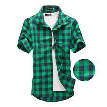 Load image into Gallery viewer, Red And Black Plaid Shirt Men Shirts 2020 New Summer Fashion Chemise Homme Mens Checkered Shirts Short Sleeve Shirt Men Blouse
