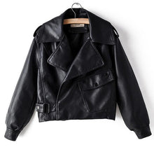 Load image into Gallery viewer, Fitaylor New Autumn Women Faux Leather Jacket Pu Motorcycle Biker Red Coat Turndown Collar Loose Streetwear Black Punk Outerwear
