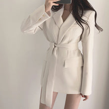Load image into Gallery viewer, Colorfaith New 2019 Autumn Winter Women Jackets Office Ladies Lace up Notched Formal Outwear Elegant  White Black Tops JK7040
