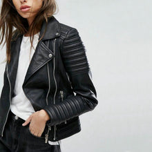 Load image into Gallery viewer, 2019 New Fashion Women Smooth Motorcycle Faux Leather Jackets Ladies Long Sleeve Autumn Winter Biker Streetwear Black Coat
