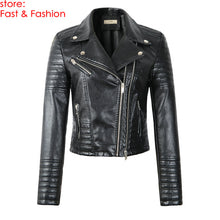 Load image into Gallery viewer, 2019 New Fashion Women Smooth Motorcycle Faux Leather Jackets Ladies Long Sleeve Autumn Winter Biker Streetwear Black Coat
