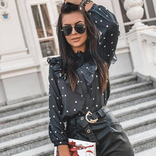 Load image into Gallery viewer, Women 2020 Spring Polka Dot Ruffle Blouse Shirt Elegant Casual O Neck Buttons Pullover Blusa Lady Autumn Long Sleeve Tops blusa
