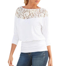Load image into Gallery viewer, full sleeves top for women Ladies blouse 2020 Fashion Lace Round Neck Long Sleeve Shirt Blouse Hollow out blusa mujer elegante
