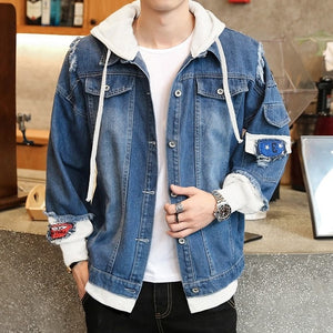 Autumn New Hooded Denim Jacket Men's Men's Hip Hop Men's Retro Denim Jacket Street Casual Bomber Jacket Harajuku Fashion Coat