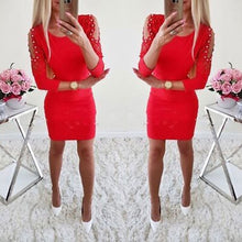 Load image into Gallery viewer, Women Sexy Cold Shoulder Beading Bodycon Dress Ladies Evening Party Mini Dress #
