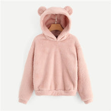 Load image into Gallery viewer, SHEIN Preppy Lovely With Bears Ears Solid Teddy Hoodie Pullovers Sweatshirt Autumn Women Campus Casual Sweatshirts

