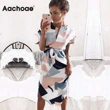 Load image into Gallery viewer, Aachoae 2020 Frauen Midi Party Kleider Geometrische Drucken Sommer Boho Strand Kleid Lose Batwing Hülse Kleid Vestidos Plus Größe
