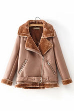 Load image into Gallery viewer, Warm women's winter motorcycle velvet jacket female short lapels fur thick Korean version plus velvet jacket 2019 bomber jacket
