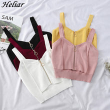 Load image into Gallery viewer, HELIAR Women Crop Top Club Sexy Zipper Knitting Camisole With Hole Female Tank Tops Ladies Sleeveless Solid Simple Tops Women
