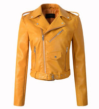 Load image into Gallery viewer, New Arrival 2020 brand Winter Autumn Motorcycle leather jackets yellow leather jacket women leather coat  slim PU jacket Leather
