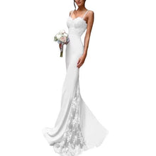 Load image into Gallery viewer, Women&#39;s Mermaid Bridesmaid Dresses Spaghetti Straps Lace Satin Bridesmaid Dresses Applique Prom Dresses Long Wedding Guest Dress
