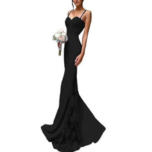 Load image into Gallery viewer, Women&#39;s Mermaid Bridesmaid Dresses Spaghetti Straps Lace Satin Bridesmaid Dresses Applique Prom Dresses Long Wedding Guest Dress
