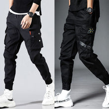 Load image into Gallery viewer, Men&#39;s Side Pockets Harem Pants 2020 Autumn Hip Hop Casual Ribbons Design Male Joggers Trousers Fashion Streetwear Pant Black
