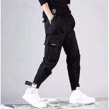 Load image into Gallery viewer, Men&#39;s Side Pockets Harem Pants 2020 Autumn Hip Hop Casual Ribbons Design Male Joggers Trousers Fashion Streetwear Pant Black
