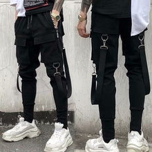 Load image into Gallery viewer, Men&#39;s Side Pockets Harem Pants 2020 Autumn Hip Hop Casual Ribbons Design Male Joggers Trousers Fashion Streetwear Pant Black

