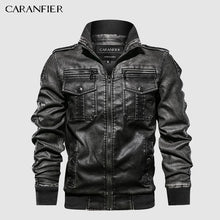 Load image into Gallery viewer, CARANFIER Mens Leather Jackets Motorcycle Stand Collar Zipper Pockets Male US Size PU Coats Biker Faux Leather Fashion Outerwear
