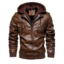 Load image into Gallery viewer, winter men&#39;s leather jacket motorcycle hooded jacket men&#39;s warm Leisure PU leather coats M-4XL
