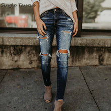 Load image into Gallery viewer, 2020 Spring Fashion Bleached Ripped Jeans Women Cotton Denim Slim Elasticity Skinny Pants Moustache Effect Vintage Jeans Femme
