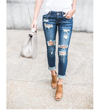 Load image into Gallery viewer, 2020 Spring Fashion Bleached Ripped Jeans Women Cotton Denim Slim Elasticity Skinny Pants Moustache Effect Vintage Jeans Femme
