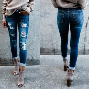 2020 Spring Fashion Bleached Ripped Jeans Women Cotton Denim Slim Elasticity Skinny Pants Moustache Effect Vintage Jeans Femme