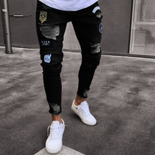 Load image into Gallery viewer, Jeans Men 2020 men&#39;s hole embroidered jeans Slim men trouser Casual Thin Summer Denim Pants Classic Cowboys Young Man black blue

