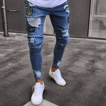 Load image into Gallery viewer, Jeans Men 2020 men&#39;s hole embroidered jeans Slim men trouser Casual Thin Summer Denim Pants Classic Cowboys Young Man black blue
