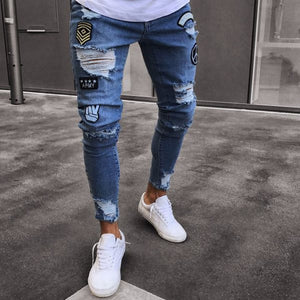 Jeans Men 2020 men's hole embroidered jeans Slim men trouser Casual Thin Summer Denim Pants Classic Cowboys Young Man black blue