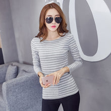 Load image into Gallery viewer, Soperwillton Cotton T-shirt Women 2020 New Autumn Long Sleeve O-Neck Striped Female T-Shirt White Casual Basic Classic Tops #620
