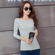 Load image into Gallery viewer, Soperwillton Cotton T-shirt Women 2020 New Autumn Long Sleeve O-Neck Striped Female T-Shirt White Casual Basic Classic Tops #620
