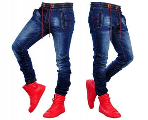 feitong Cotton Jeans Men Spring 2020 MenClothes Denim Pants Distressed Freyed Slim Fit Casual Trousers Stretch wrinkle Jeans
