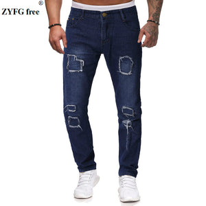 2019 spring Men casual Jeans pocket and holes decorate jeans youth full length Denim pants trousers men large size