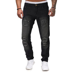 2019 spring Men casual Jeans pocket and holes decorate jeans youth full length Denim pants trousers men large size