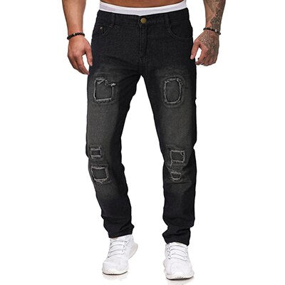 2019 spring Men casual Jeans pocket and holes decorate jeans youth full length Denim pants trousers men large size