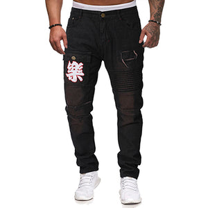 ZYFG free Men casual Jeans pocket and Fold decorate jeans youth full length Denim pants trousers men large size