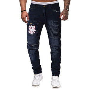 ZYFG free Men casual Jeans pocket and Fold decorate jeans youth full length Denim pants trousers men large size