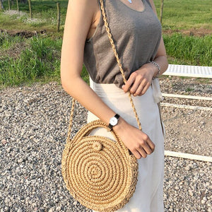 [BXX] Handmade Woven Round Handbag 2020 Spring Summer Vintage Straw Rope Knitted Messenger Bag Lady Bag Summer Beach Totes HK808
