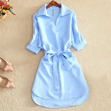 Load image into Gallery viewer, Shirts Women 2019 Summer Casual Dress Fashion Office Lady Solid Red Chiffon Dresses For Women Sashes Tunic Ladies Vestidos Femme
