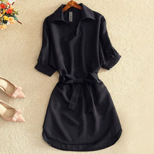 Load image into Gallery viewer, Shirts Women 2019 Summer Casual Dress Fashion Office Lady Solid Red Chiffon Dresses For Women Sashes Tunic Ladies Vestidos Femme
