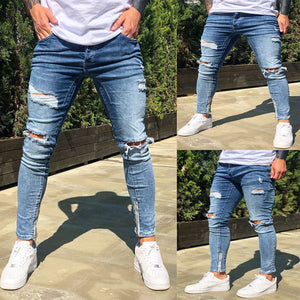 Stretch Ripped Cropped Pants Men 2020 Brand New Mens Destroyed Skinny Denim Trousers Foot Zipper Hip Hop Pencil Jeans for Men