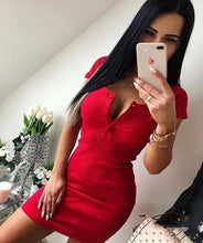 Load image into Gallery viewer, Summer Dress 2020 Fall Women Sexy Casual Knit Sheath Mini Dresses Ladies Solid V Neck Chest Button Short Sleeve Bodycon Dress
