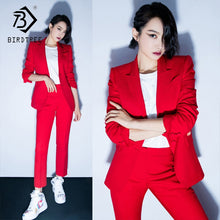 Load image into Gallery viewer, Women&#39;s Office Lady Two Pieces Sets Solid Red Elegant Single Breasted Turn-down Collar Blazers And Full Length Trousers S88705Y
