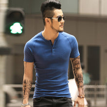 Load image into Gallery viewer, T-Shirt Men Brand Fashion henry t-shirt Mens Solid Casual Dry Slim Fitness White Shirts Tops Tee Bodybuilding T4083
