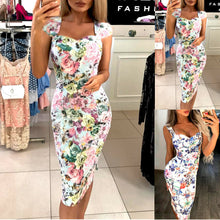 Load image into Gallery viewer, Fashion Women Summer Holiday Strappy Striped Off Shoulder Long Floral Boho Dress Beach Slim Bodycon Pencil Dress Sundress HOT

